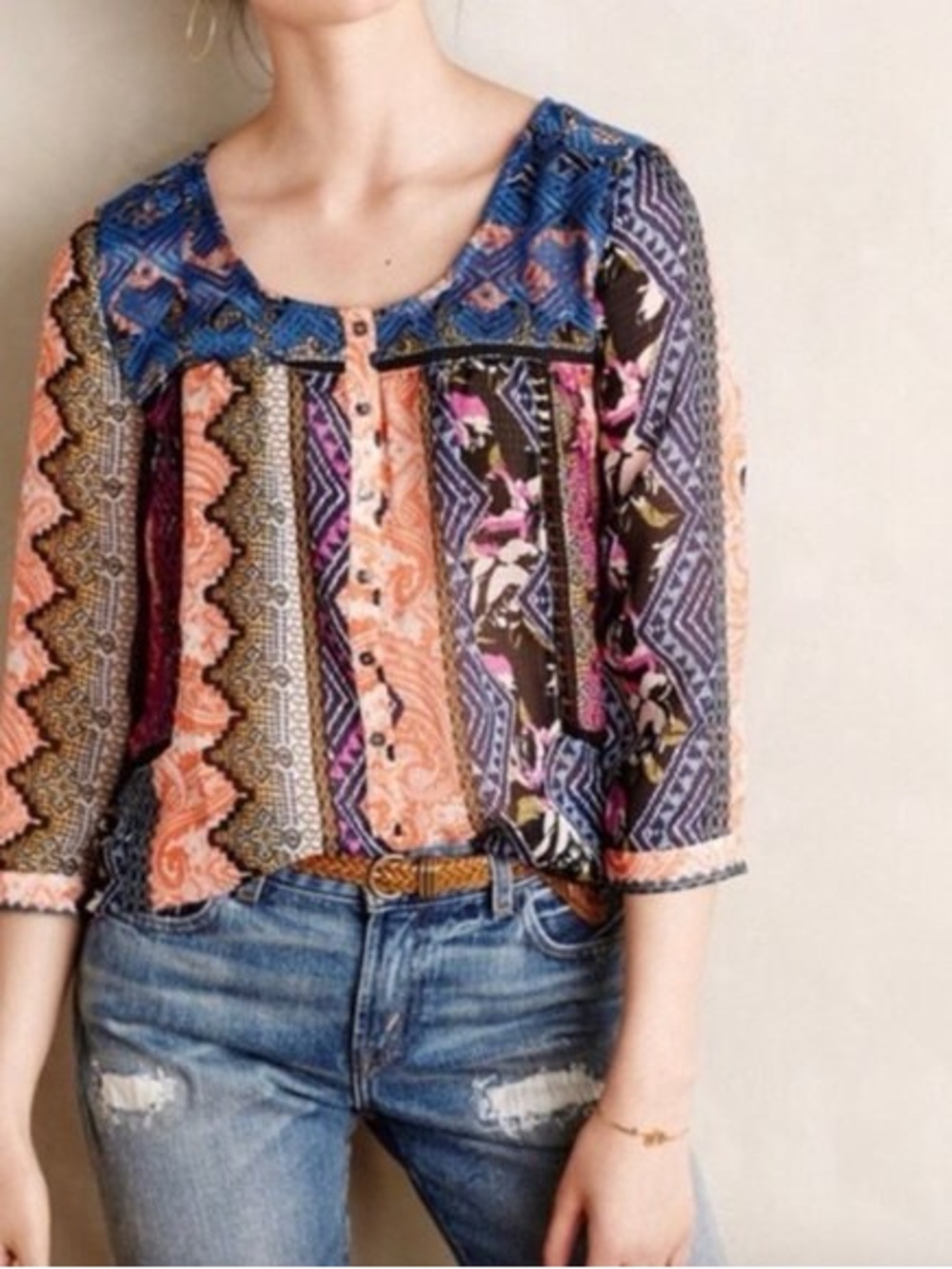 Anthropologie / Vanessa Virginia | Boho Patchwork Blouse, US10
